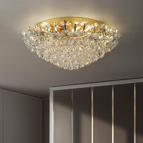 Luxury Symmetrical Gold Crystal Semi-Flush Mount Light Image - 2