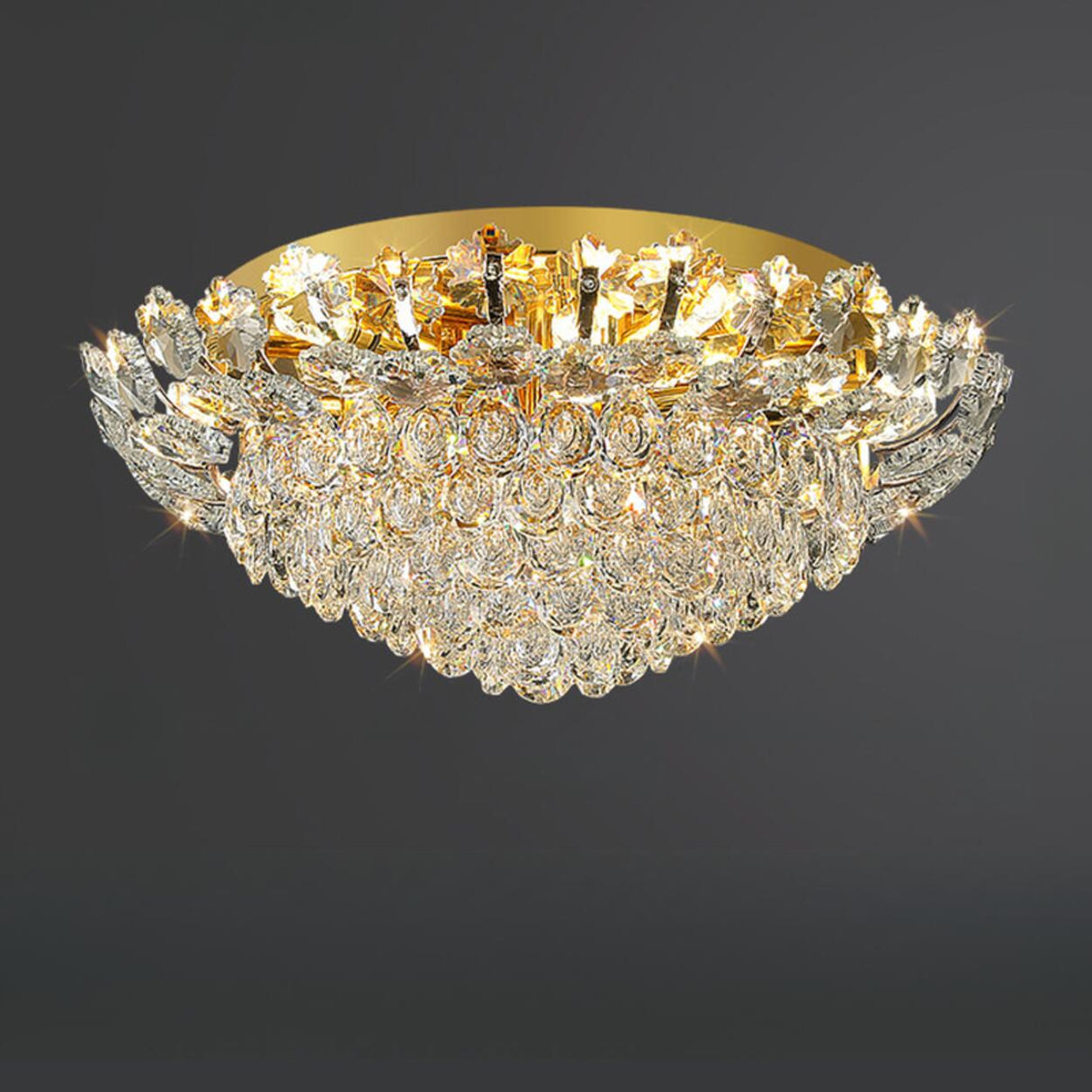 Luxury Symmetrical Gold Crystal Semi-Flush Mount Light Image - 8
