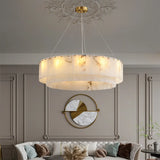 Luxury Tiered Brass and Alabaster Circular Hanging Chandelier Image - 1