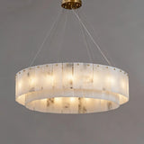 Luxury Tiered Brass and Alabaster Circular Hanging Chandelier Image - 2
