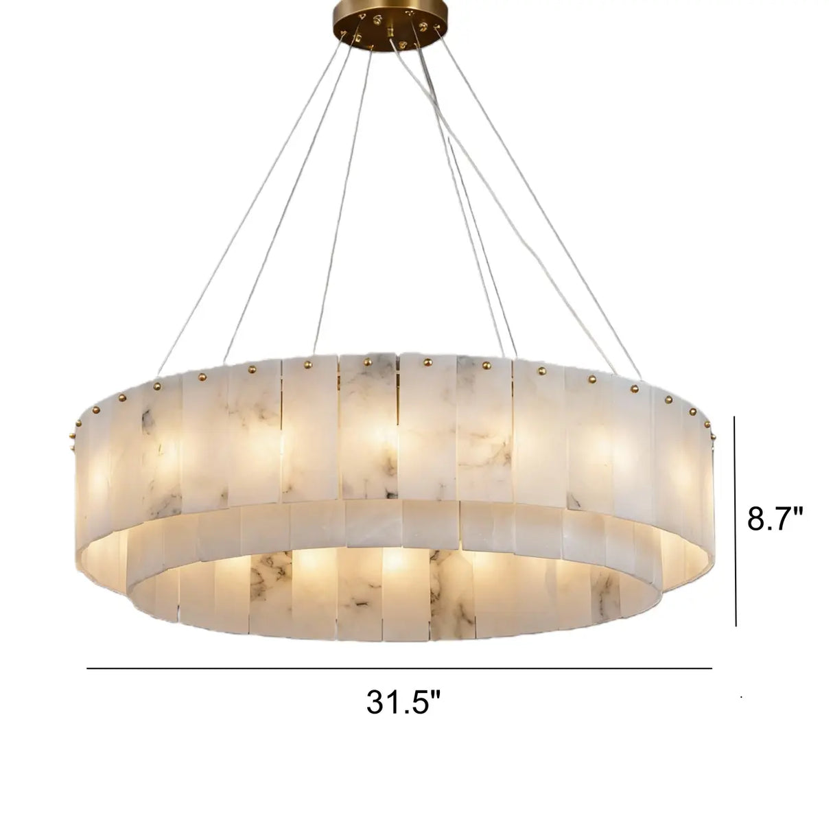 Luxury Tiered Brass and Alabaster Circular Hanging Chandelier Image - 7