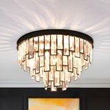 Luxury Tiered Crystal Strip Flush Mount Ceiling Light Image - 7