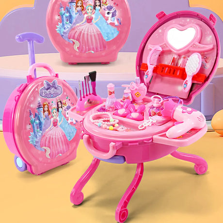 Makeup Oval Plastic Pink Kids Vanity with Storage Set Image - 1