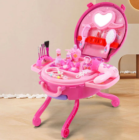 Makeup Oval Plastic Pink Kids Vanity with Storage Set Image - 2