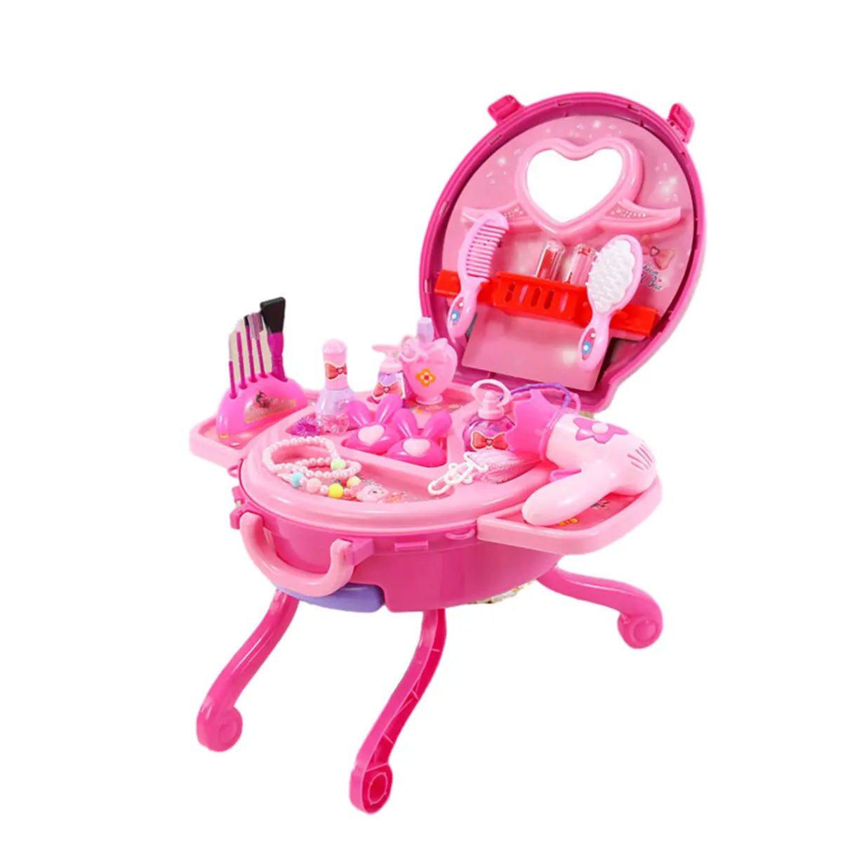 Makeup Oval Plastic Pink Kids Vanity with Storage Set Image - 5