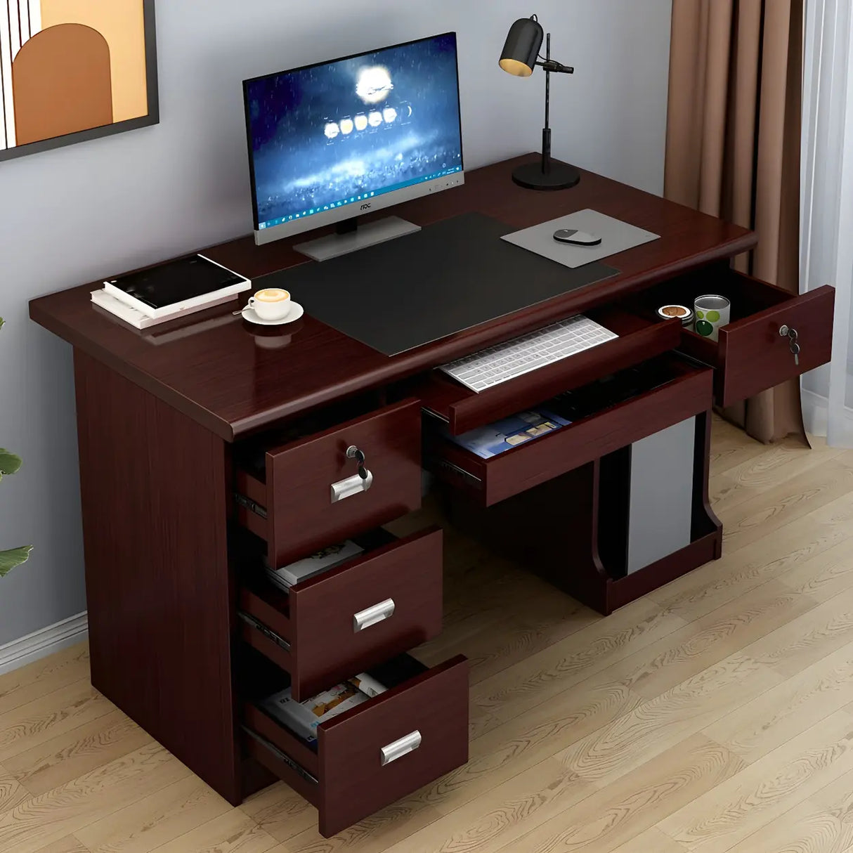 Manufactured Wood Computer Desk with CPU Storage Image - 11