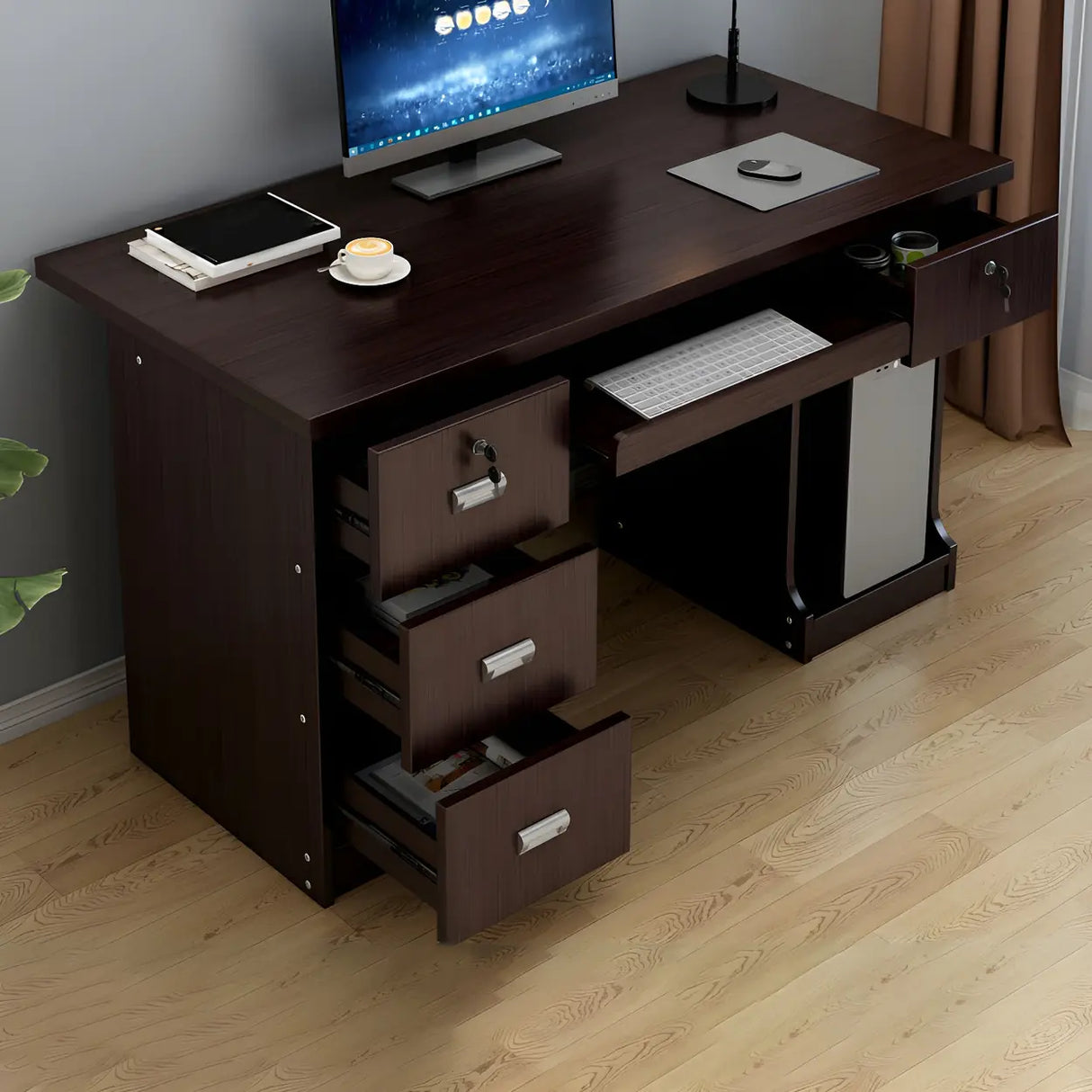 Manufactured Wood Computer Desk with CPU Storage Image - 12