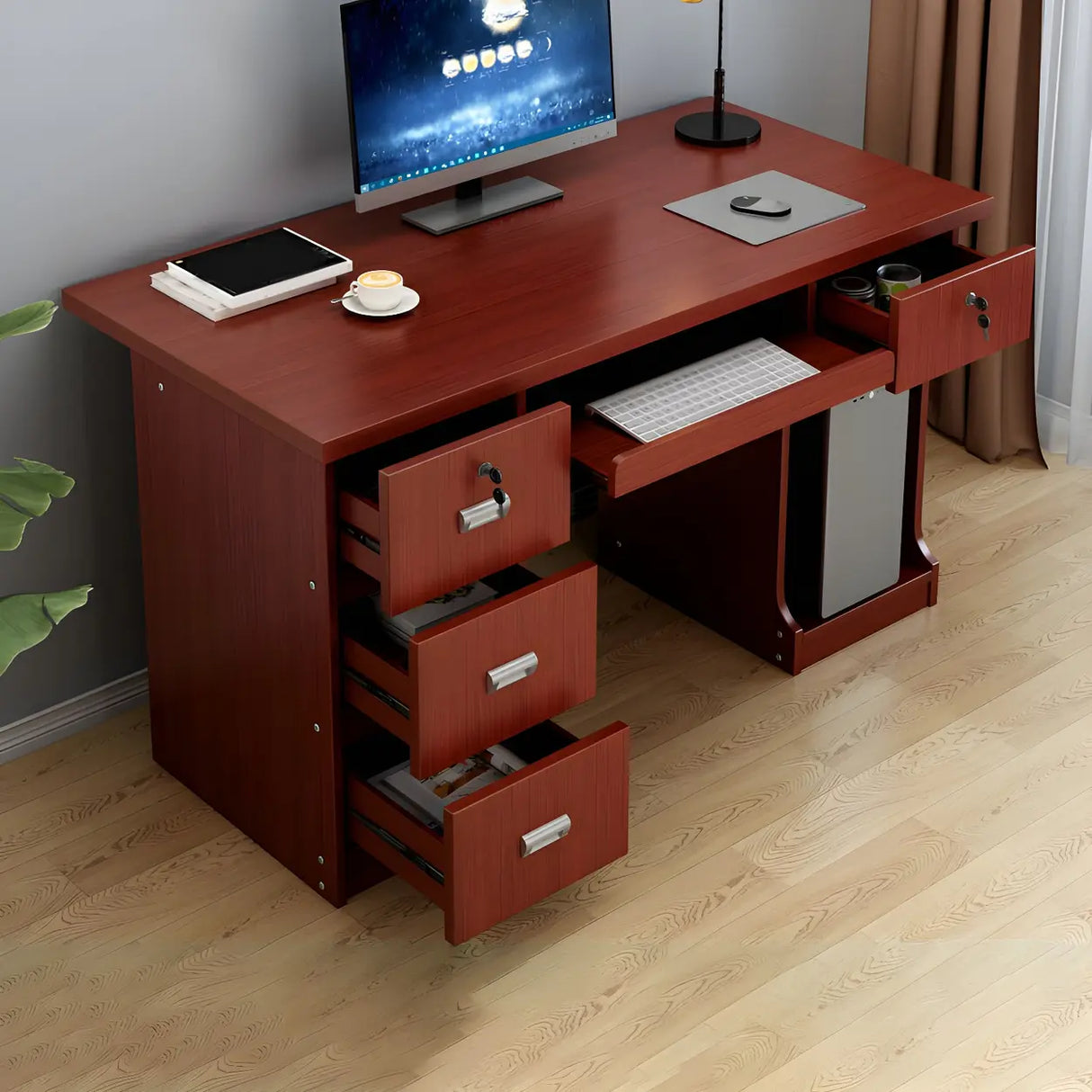 Manufactured Wood Computer Desk with CPU Storage Image - 13