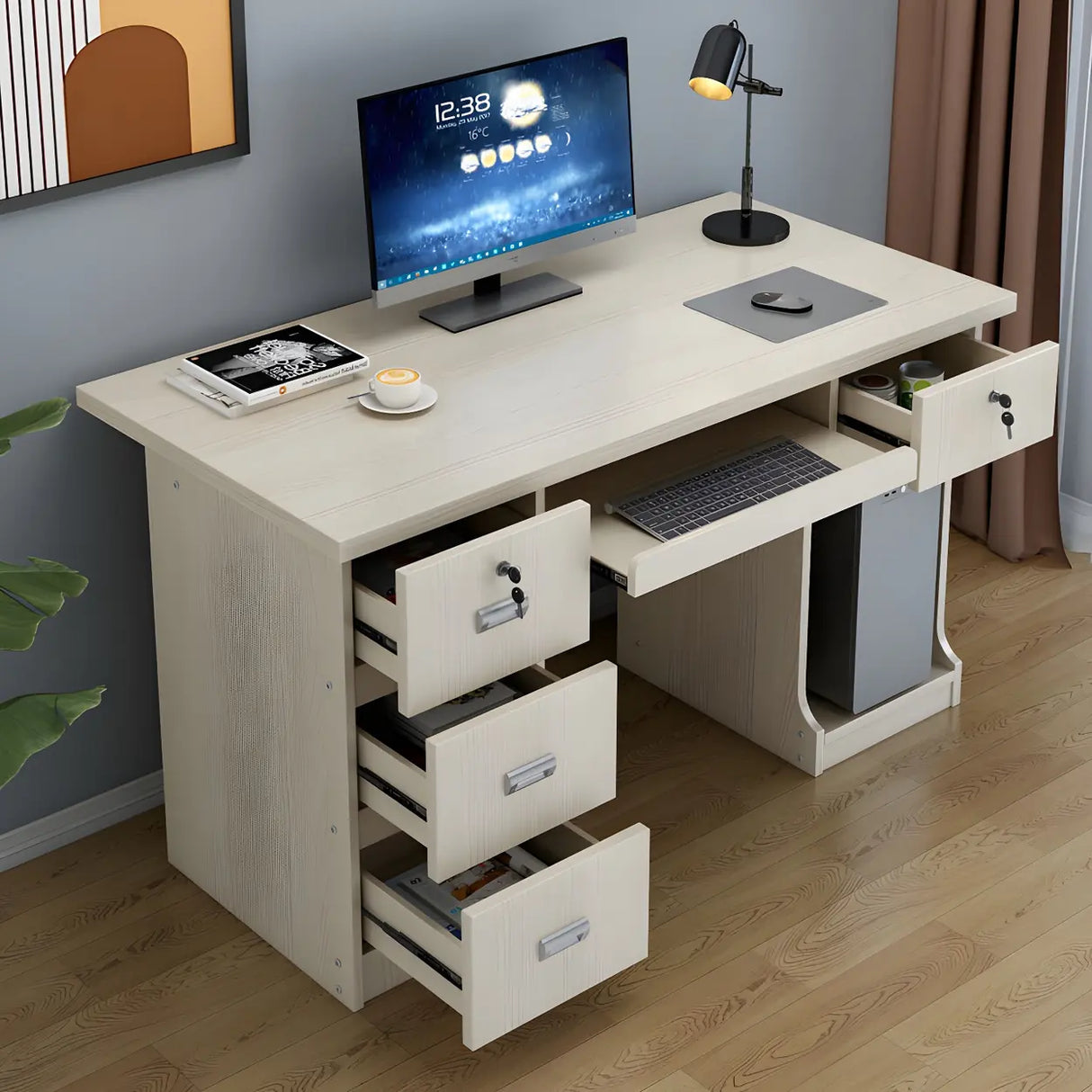 Manufactured Wood Computer Desk with CPU Storage Image - 14