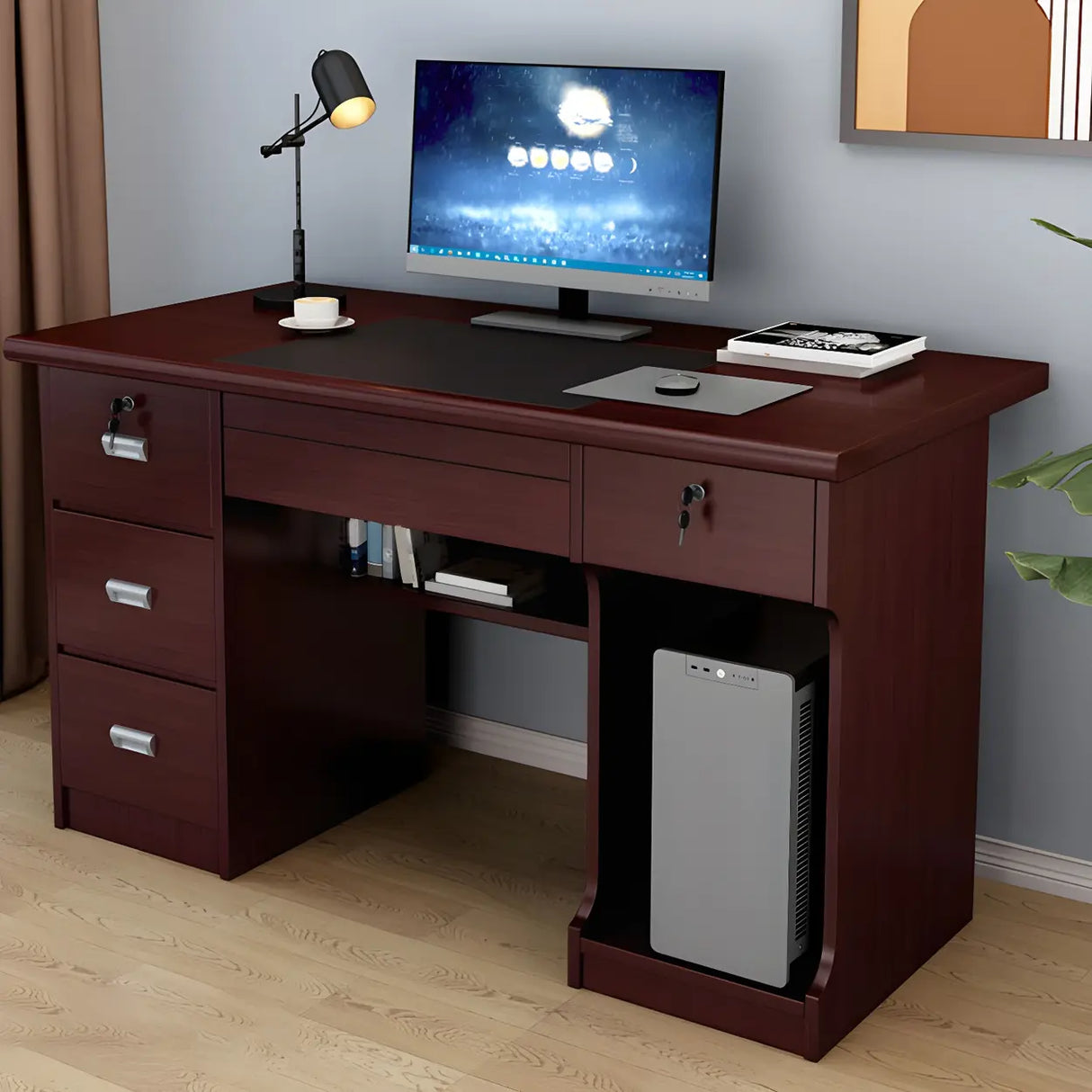 Manufactured Wood Computer Desk with CPU Storage Image - 3