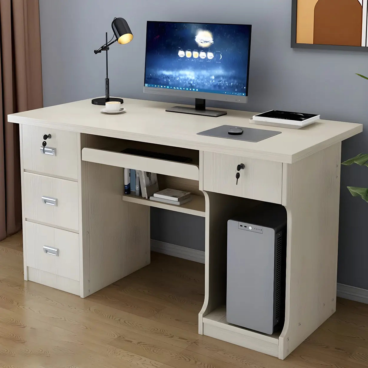 Manufactured Wood Computer Desk with CPU Storage Image - 4