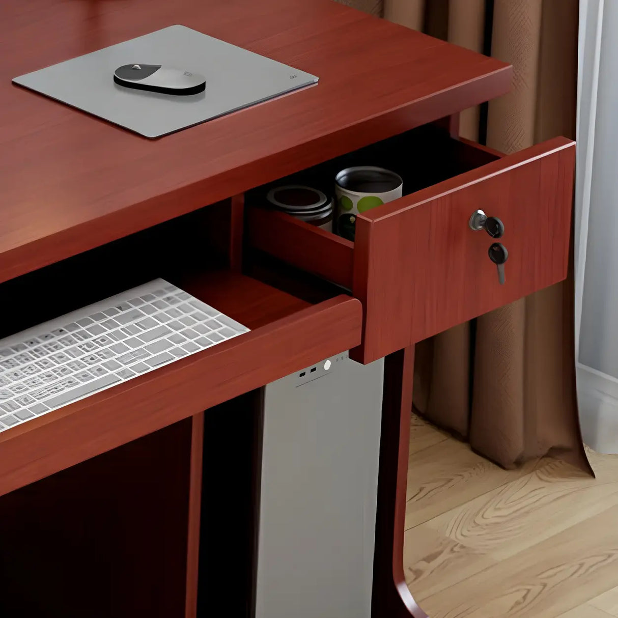 Manufactured Wood Computer Desk with CPU Storage Image - 9