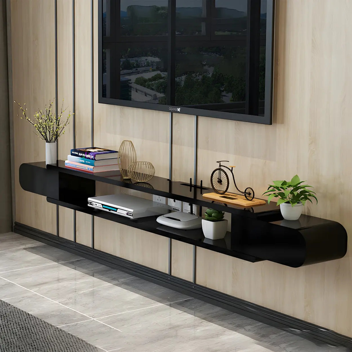 Manufactured Wood Floating Mount Open Storage TV Stand Image - 7