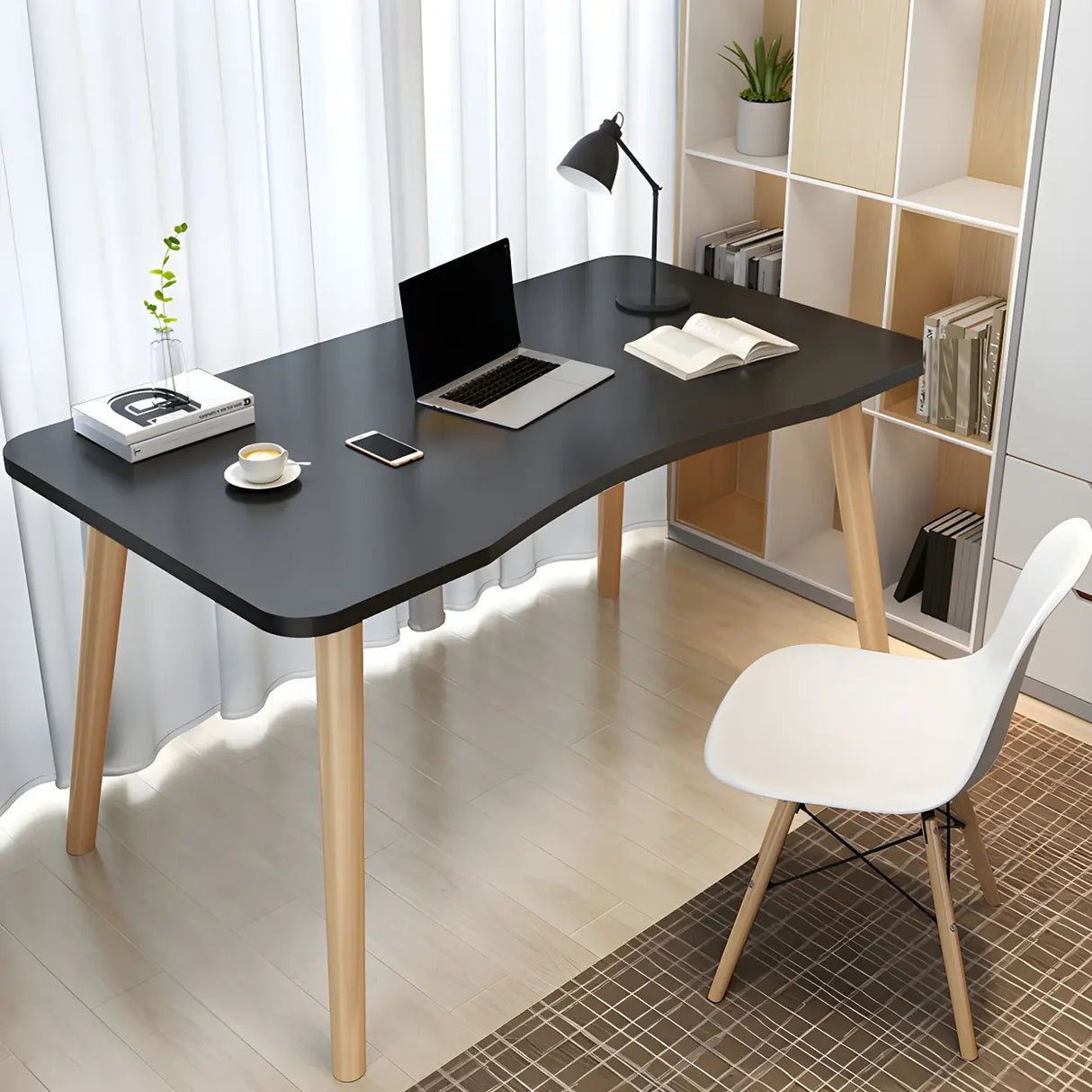 Manufactured Wood Free Form Shape Curved Writing Desk Image - 4