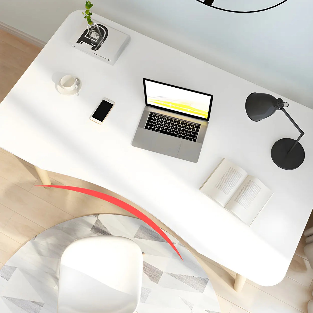 Manufactured Wood Free Form Shape Curved Writing Desk Image - 9
