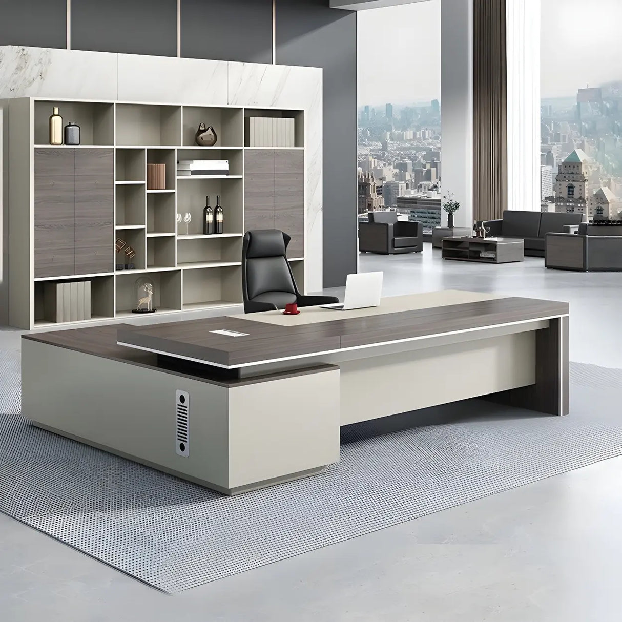 Manufactured Wood L-Shape Executive Desk with Drawers Image - 1