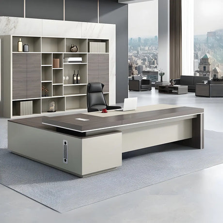 Manufactured Wood L-Shape Executive Desk with Drawers Image - 1