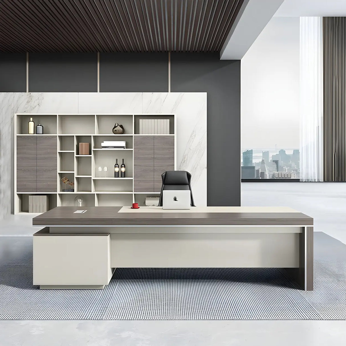 Manufactured Wood L-Shape Executive Desk with Drawers Image - 2