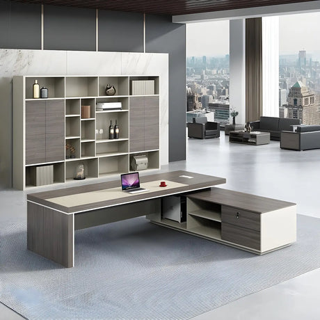 Manufactured Wood L-Shape Executive Desk with Drawers Image - 3
