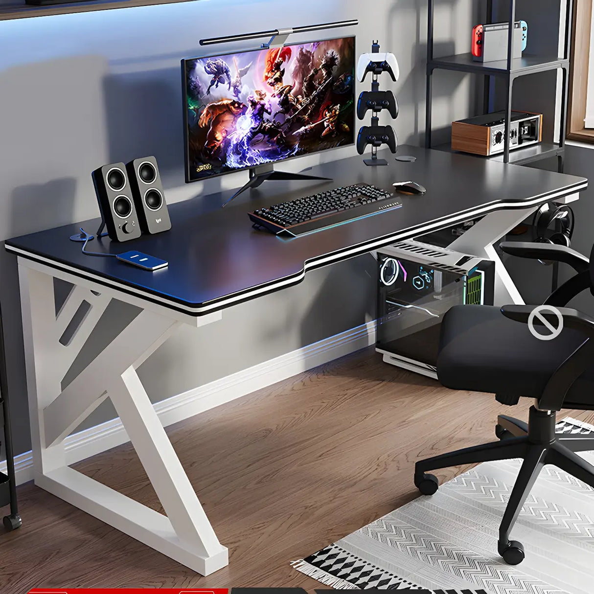 Manufactured Wood Top Metal Sled Base Computer Desk Image - 2