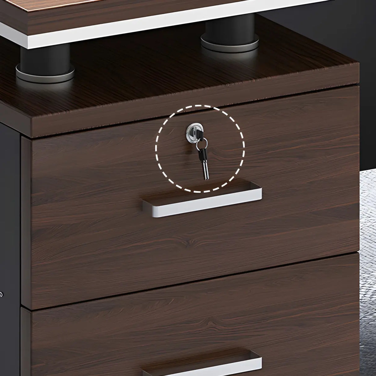 Manufactured Wood Writing Desk with Drawers and Cabinet Image - 13