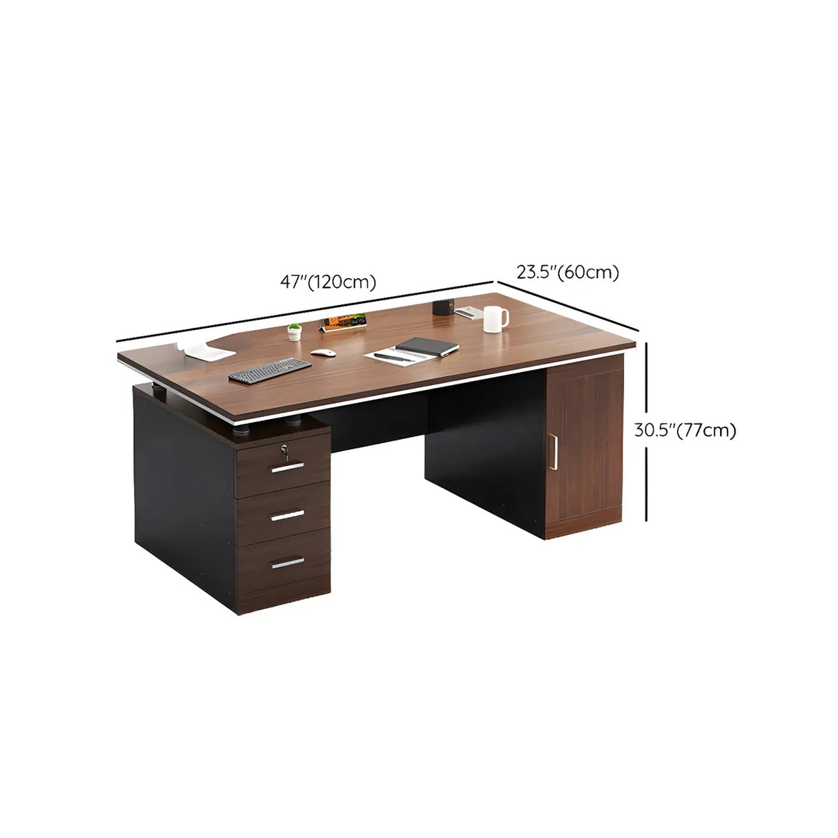 Manufactured Wood Writing Desk with Drawers and Cabinet 