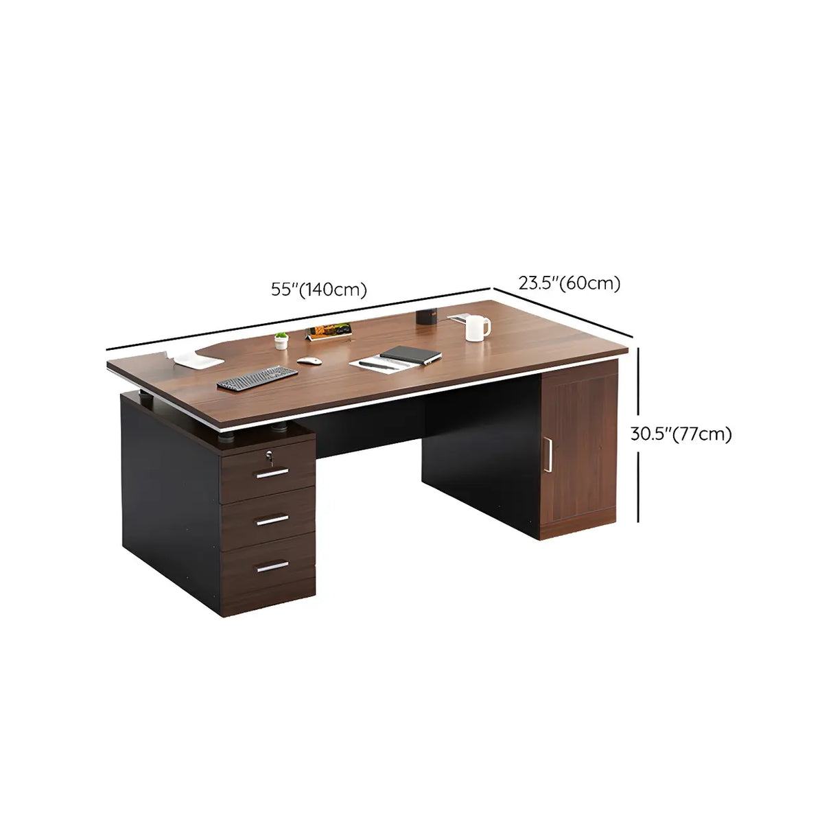 Manufactured Wood Writing Desk with Drawers and Cabinet Image - 15