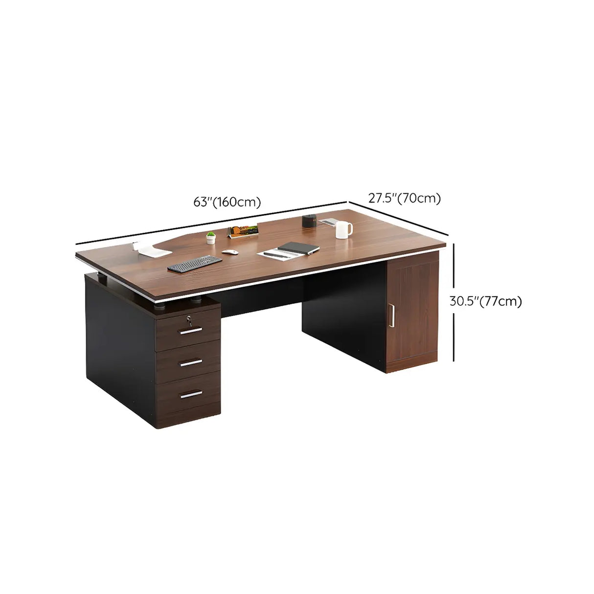 Manufactured Wood Writing Desk with Drawers and Cabinet Image - 16