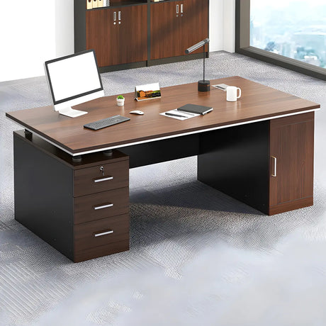 Manufactured Wood Writing Desk with Drawers and Cabinet Image - 2