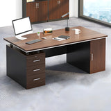 Manufactured Wood Writing Desk with Drawers and Cabinet Image - 3