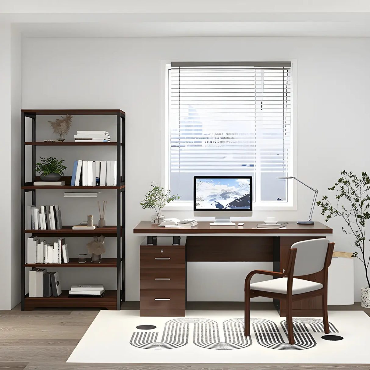 Manufactured Wood Writing Desk with Drawers and Cabinet Image - 7