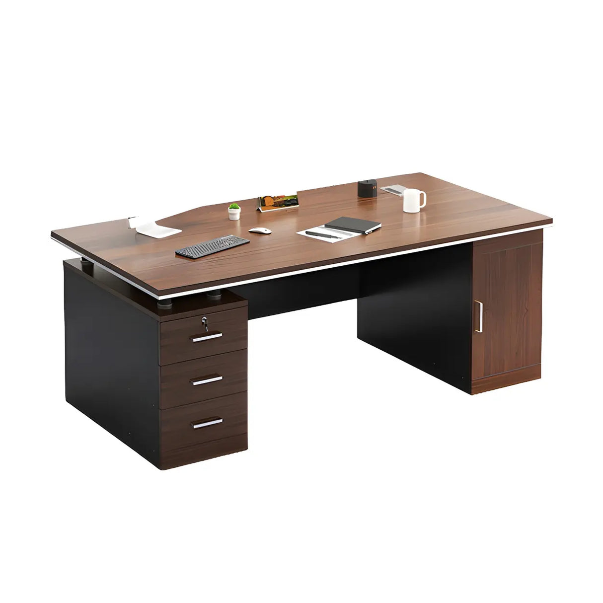 Manufactured Wood Writing Desk with Drawers and Cabinet Image - 8