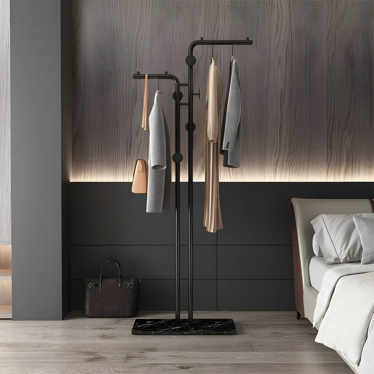 Marble Base Gold Metal Freestanding Coat Rack with Hooks Image - 7