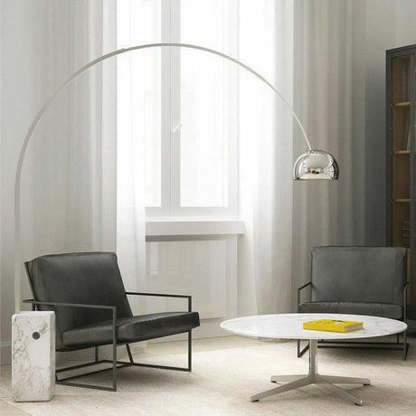 Marble Base Modern Sliver Bowl and Arc Floor Lamp Image - 1