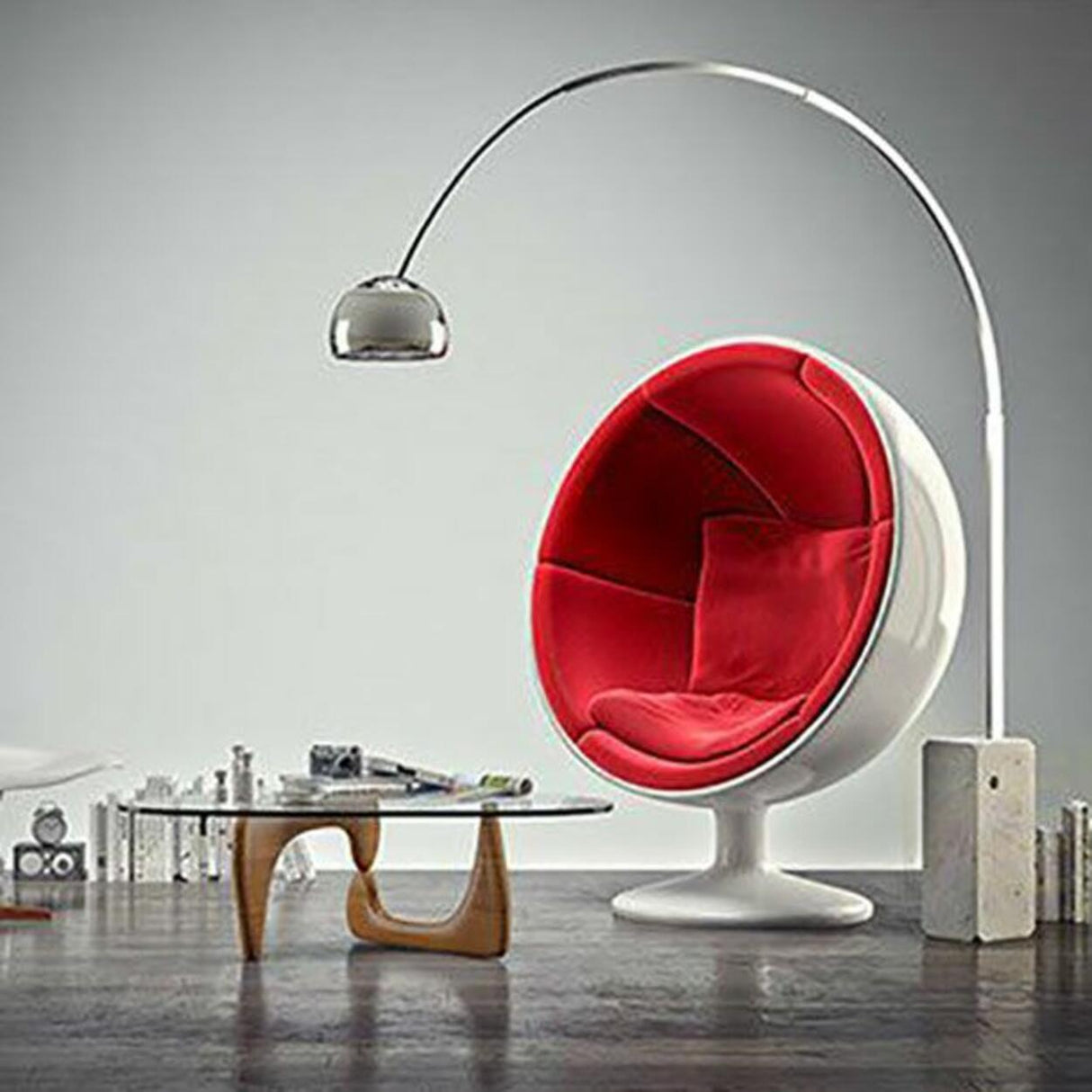 Marble Base Modern Sliver Bowl and Arc Floor Lamp Image - 4