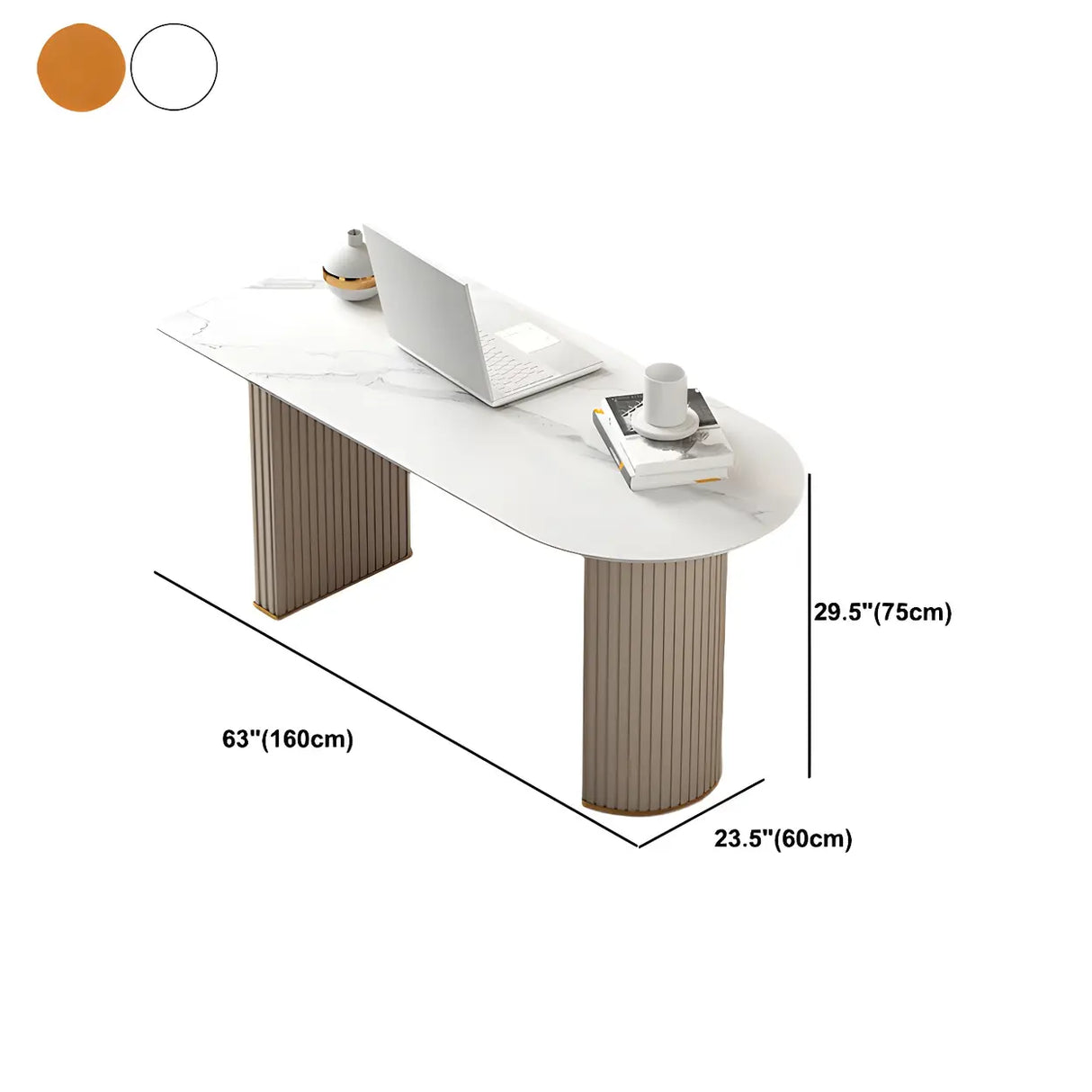 Marble Stone Peninsula Shape Steel Sled Writing Desk Image - 12