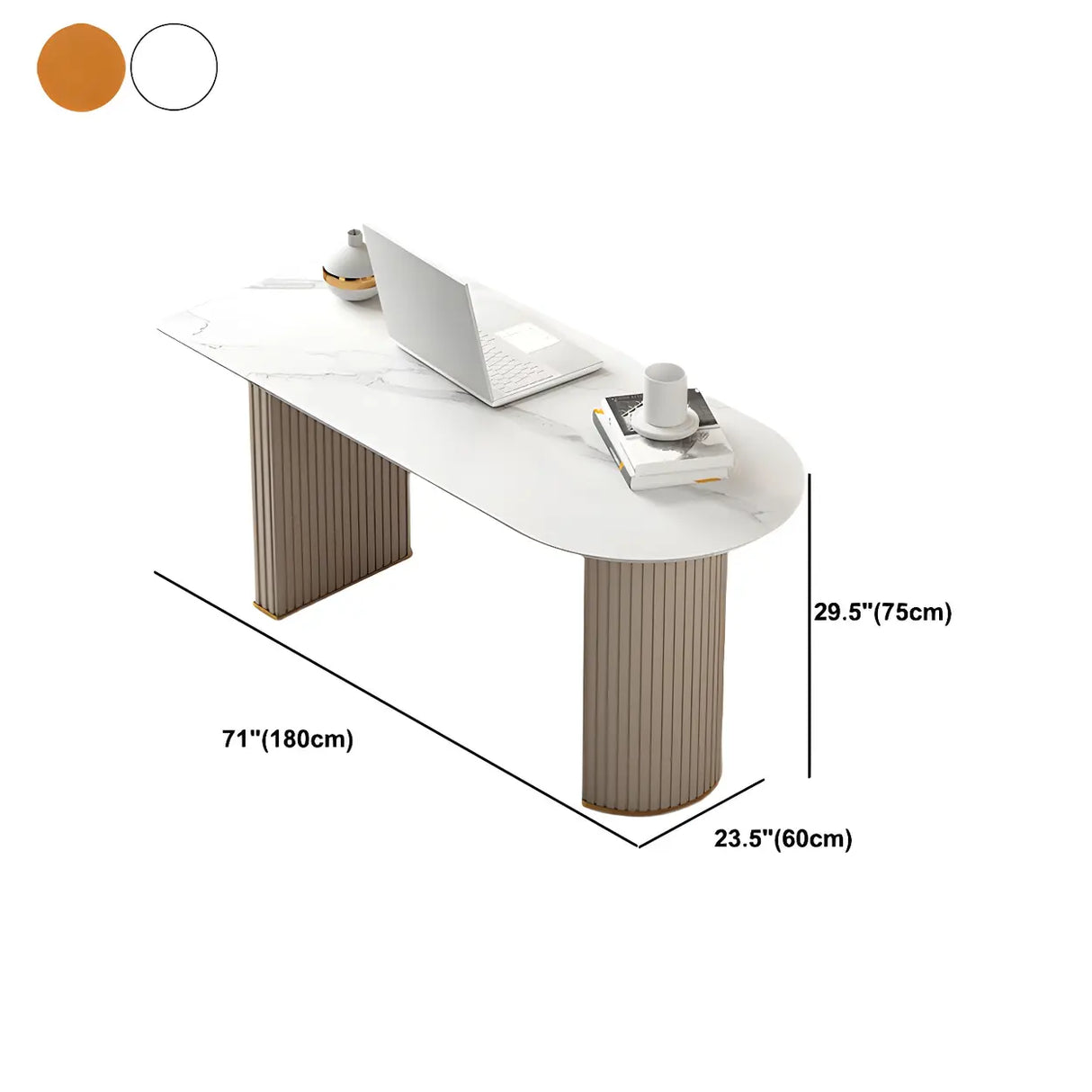 Marble Stone Peninsula Shape Steel Sled Writing Desk Image - 14