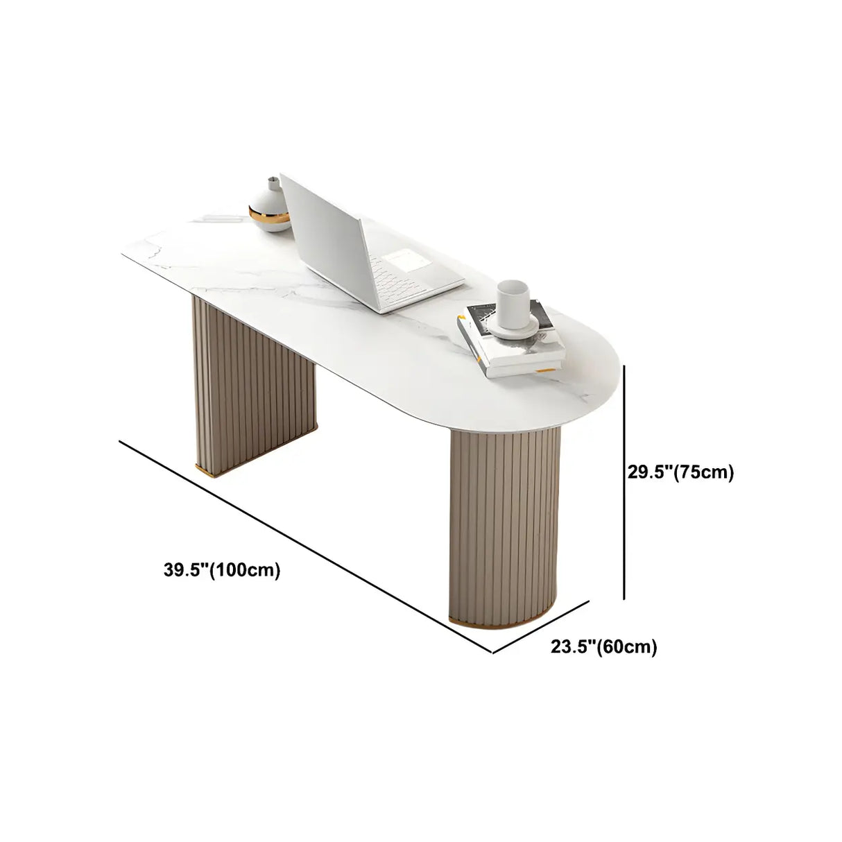 Marble Stone Peninsula Shape Steel Sled Writing Desk Image - 16