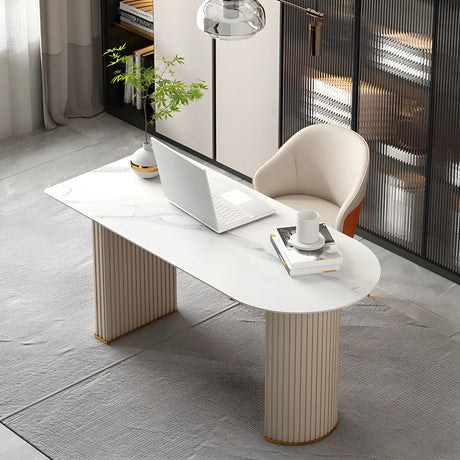 Marble Stone Peninsula Shape Steel Sled Writing Desk Image - 2
