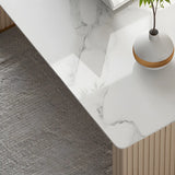 Marble Stone Peninsula Shape Steel Sled Writing Desk Image - 4