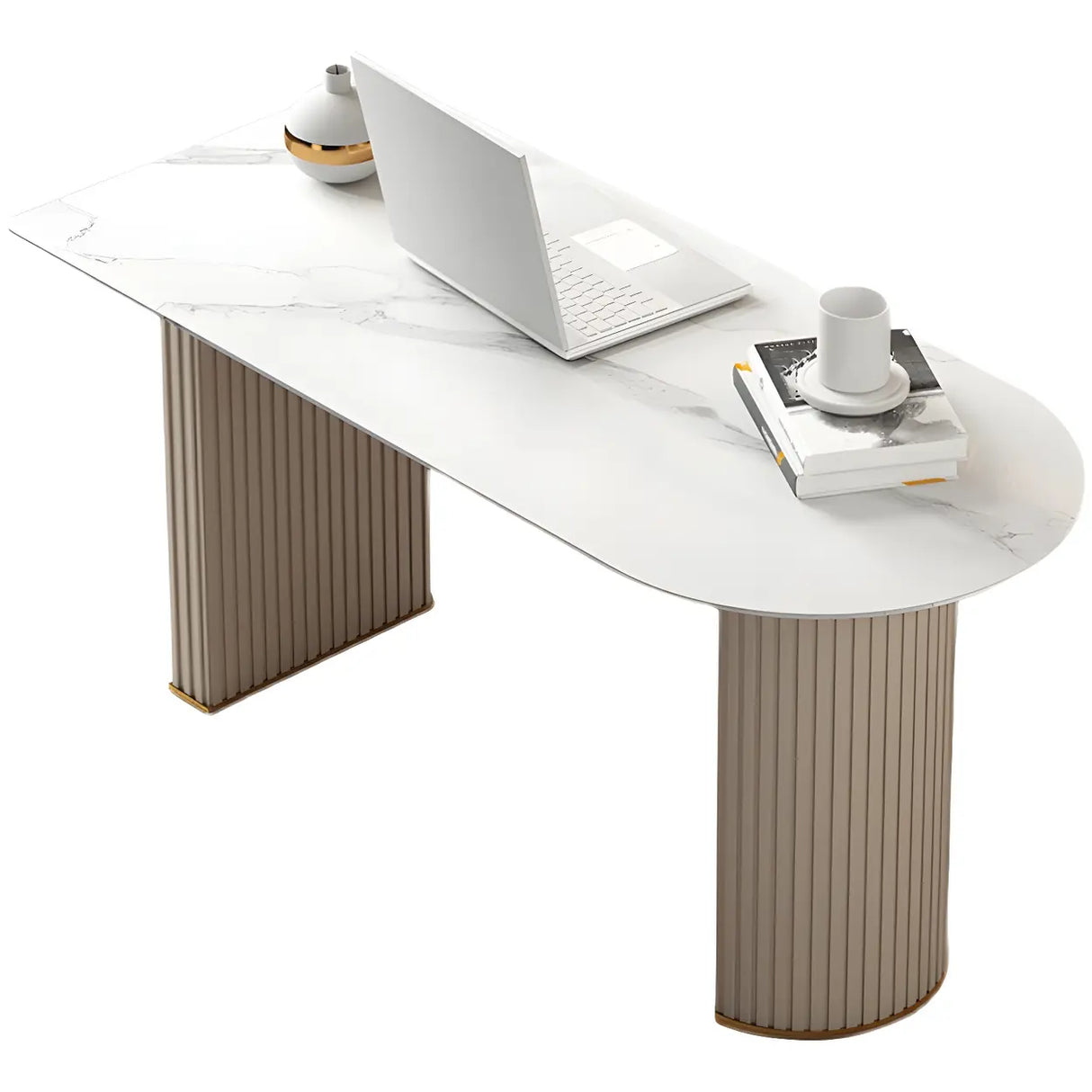 Marble Stone Peninsula Shape Steel Sled Writing Desk Image - 5