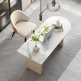 Marble Stone Peninsula Shape Steel Sled Writing Desk Image - 9