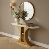 Marble Top Console Table with Geometric Metal Base Image - 3