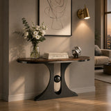 Marble Top Console Table with Geometric Metal Base Image - 4