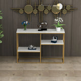 Marble Trestle Gold Frame Console Table with Shelves Image - 1