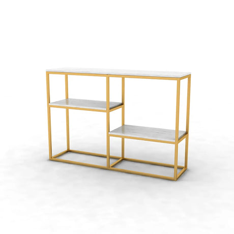 Marble Trestle Gold Frame Console Table with Shelves Image - 2
