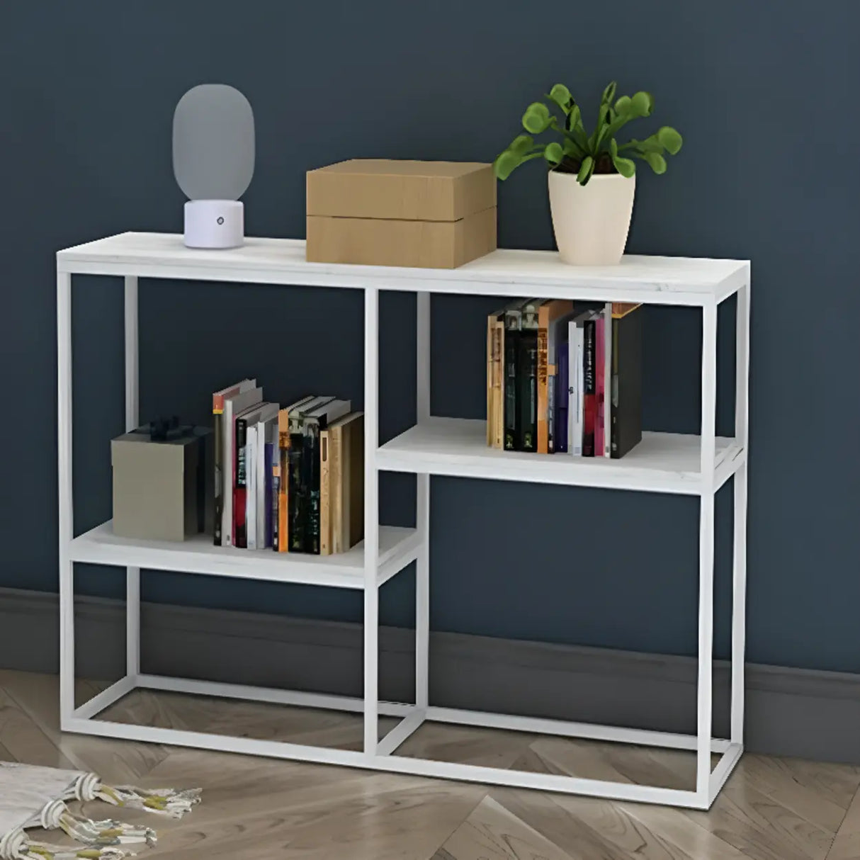 Marble Trestle Gold Frame Console Table with Shelves Image - 4