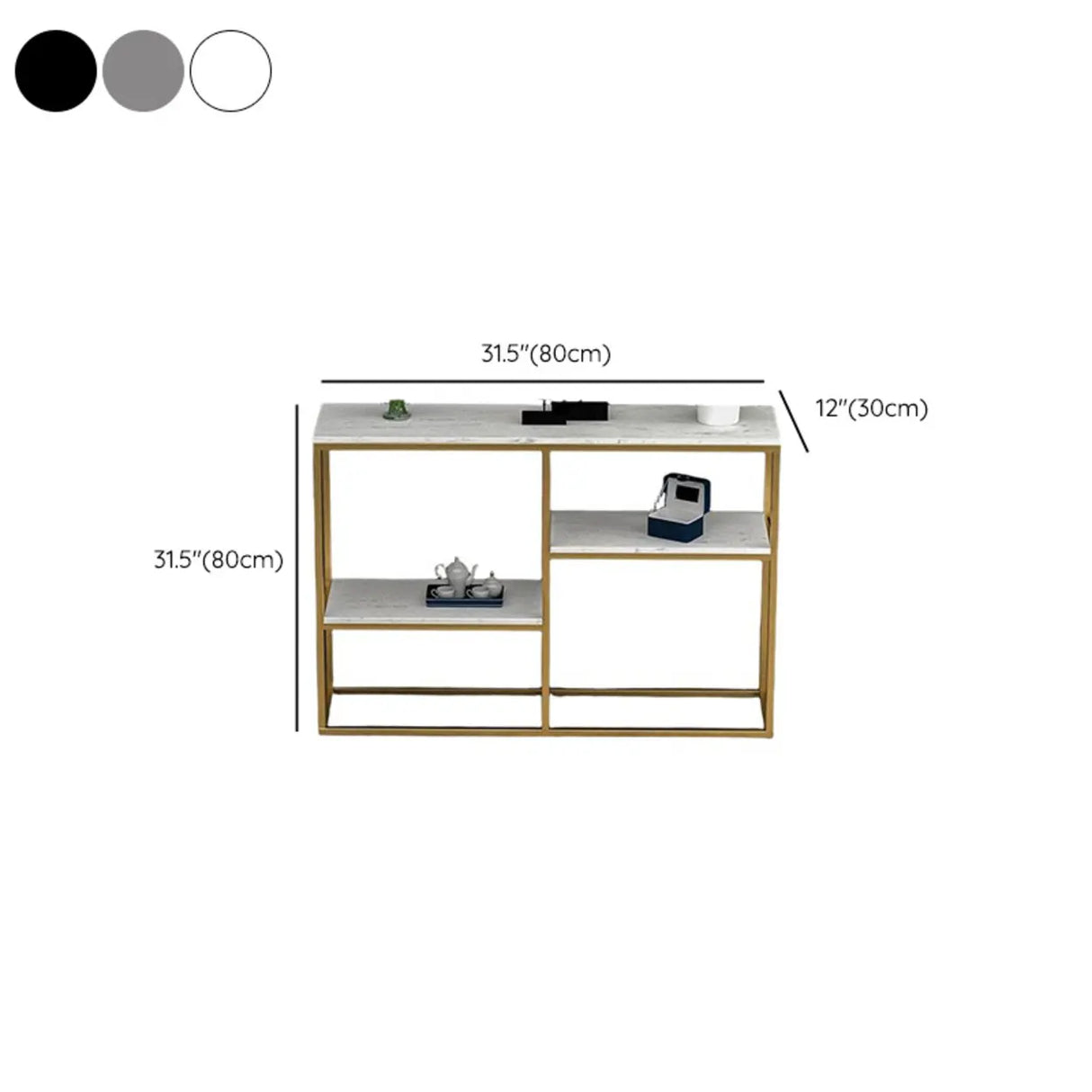 Marble Trestle Gold Frame Console Table with Shelves 