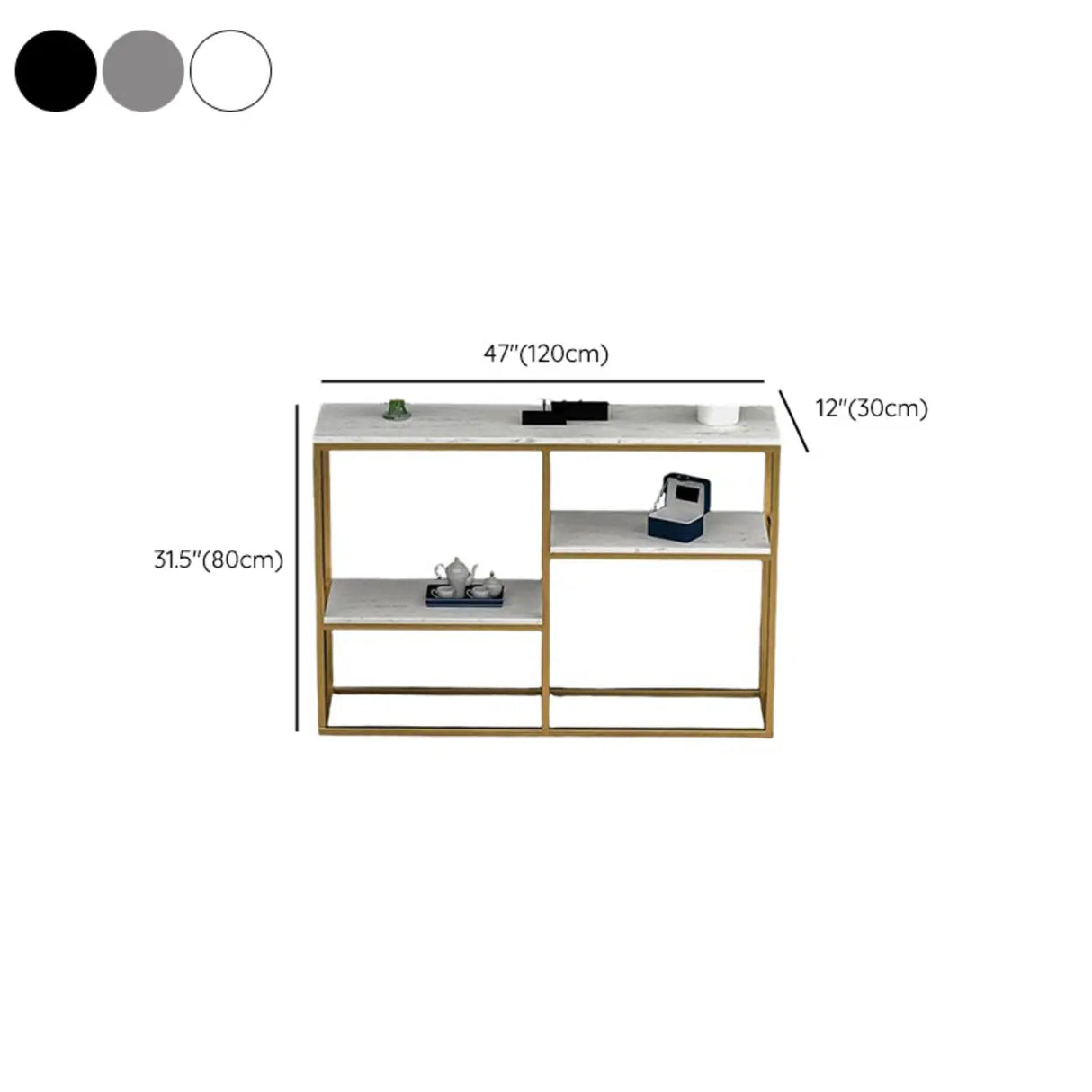 Marble Trestle Gold Frame Console Table with Shelves Image - 7