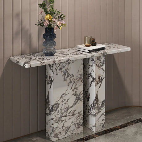 Marble White Rectangle Double Pedestal Console Table Image - 1